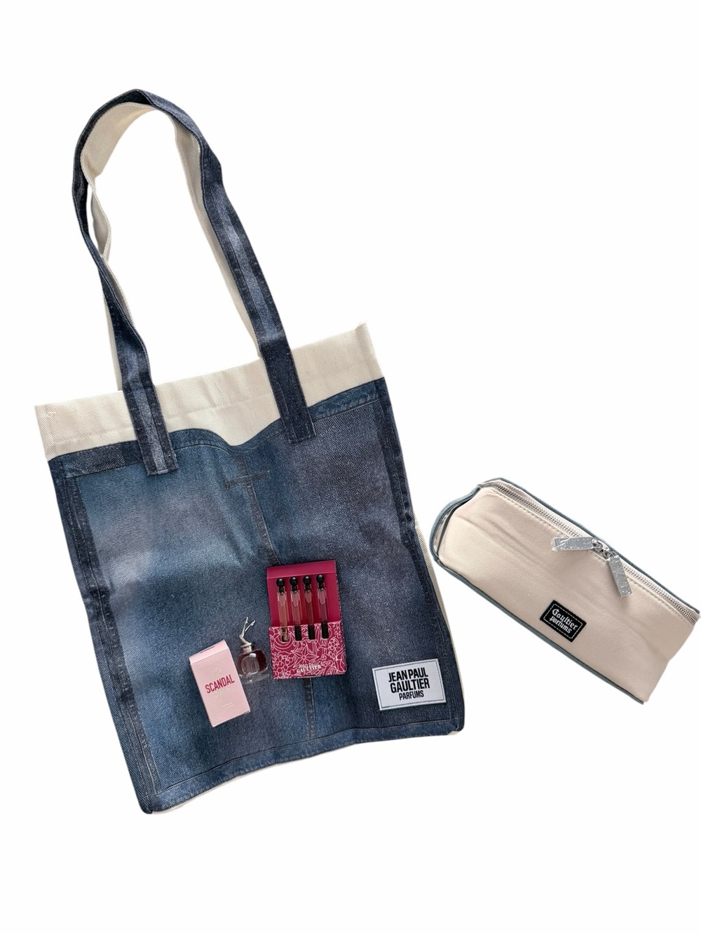 Jean Paul Gaultier GWP Denim Tote + Pouch + Minis Gift Set